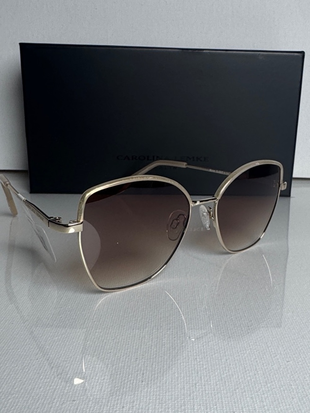 Carolina Lemke Gold Frame Sunglasses with Brown Gradient Lenses